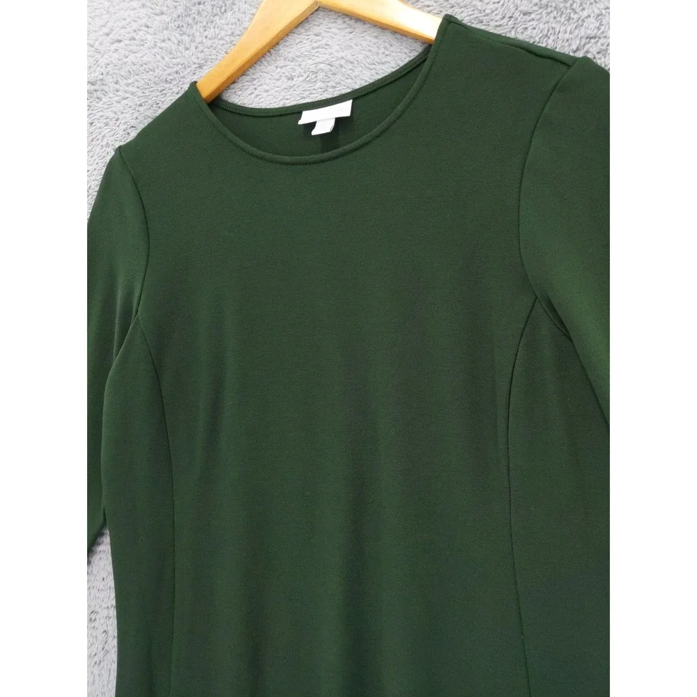 J Jill Ponte Knit Dress Green Midi 3/4 Sleeve Pockets‎ Size M